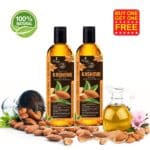 Royale Organics Sweet Almond Oil for Facial Skin – Body- Head massage 100% Naturally Best Moisturizer and Relaxing Massage Oil, Organic Carrier base for Essential Oils, Non-Greasy Light Feel- Extracted from Authentic Kashmiri Badam 100 ml + 100 ml (1+ 1 Free Limited Offer)