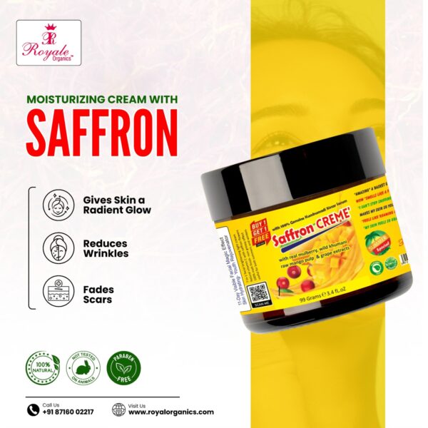 Royale Organics Saffron Cream (made with real almond milk & Saffron Serum) Non Greasy- Easy Absorption- Best for Summers 99 ml+99 ml (Limited Offer)